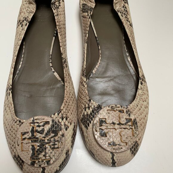 Tory Burch Snake Embossed Leather Ballet Flats - Picture 2 of 9